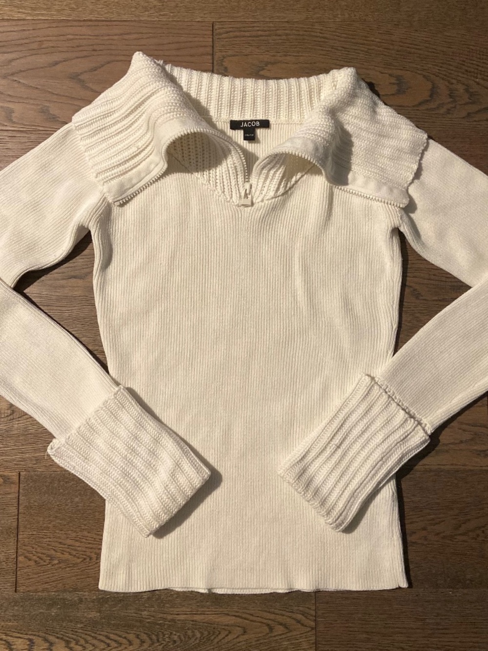 EUC: Vintage Y2K JACOB Cream Ribbed Quarter-Zip Cuffed Chunky Knit Sweater - XS